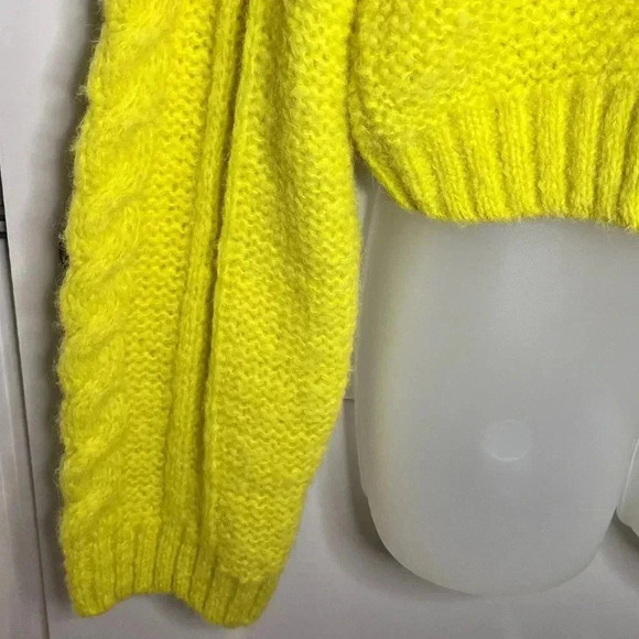 Mother The Wide Sleeve Jumper Crop Highlighter Yellow Cable-Knit Sweater XS - Picture 3 of 12